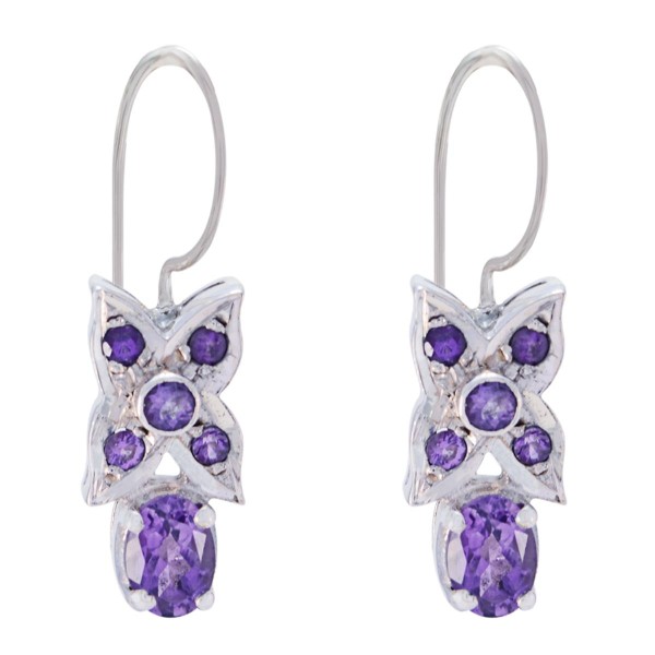Amethyst Silver Floral Cluster Drop Earrings