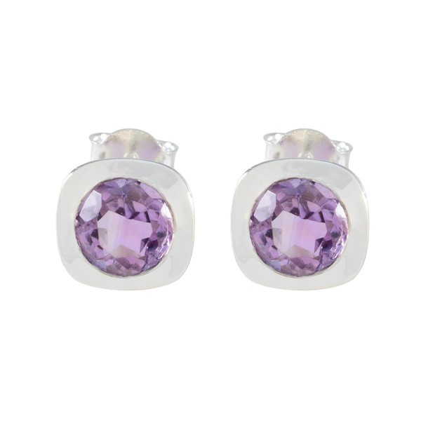 Silver Amethyst Cushion Frame Studs