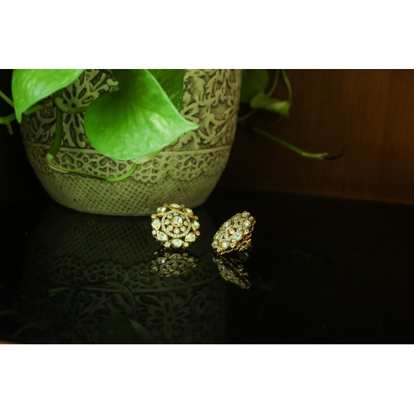 Silver Kundan Floral Studs with White Zircon